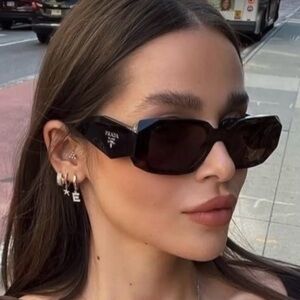 Prada PR 17WS Plastic Womens Rectangle Sunglasses Black 49mm Adult